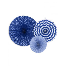 3 rosaces en papier bleu marine 23, 32 et 40 cm √† motifs  