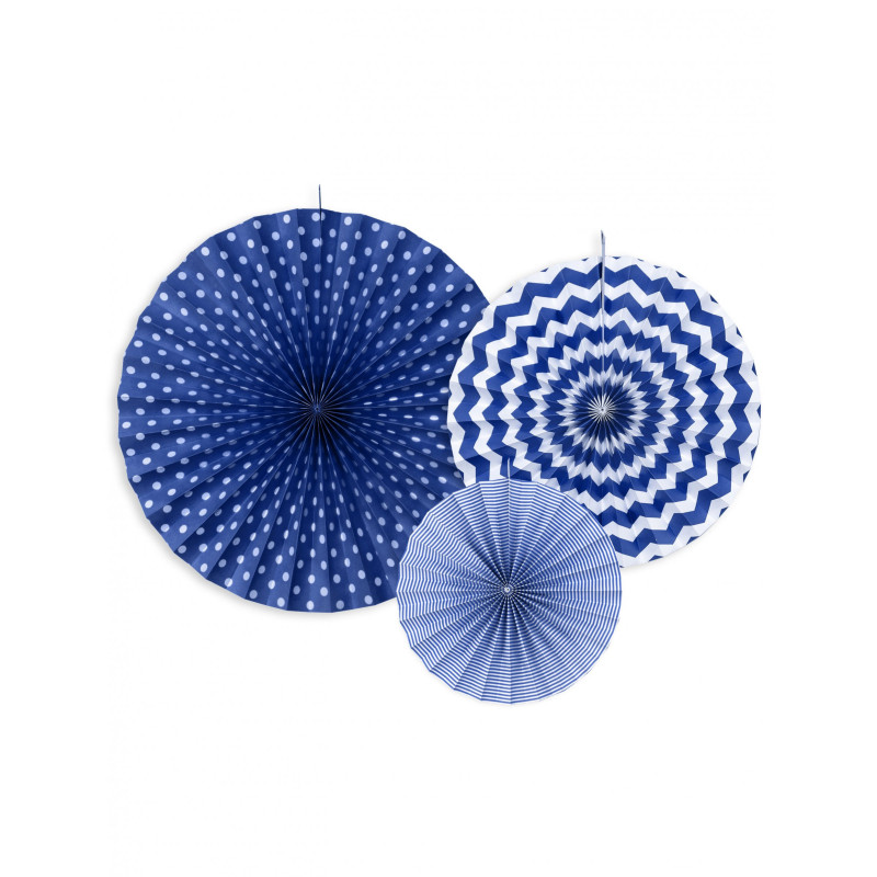 3 rosaces en papier bleu marine 23, 32 et 40 cm √† motifs  