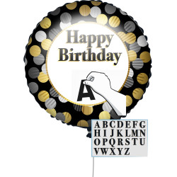 Ballon personnalisable Happy Birthday Noir et Or 43 cm  