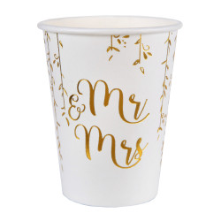 10 gobelets en carton Just Married m√©tallis√©s blancs et dor√©s  