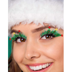 Faux-cils verts avec √©toiles de No√´l  