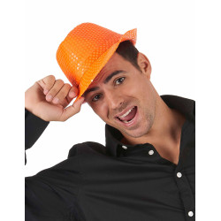 Chapeau borsalino √† sequins orange adulte  