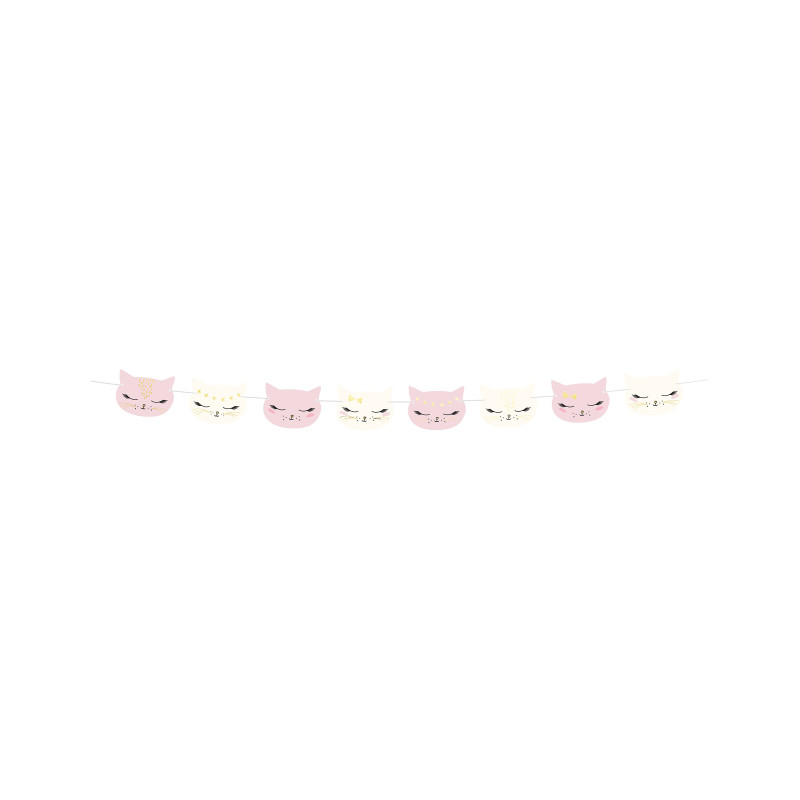 Guirlande en carton chaton rose et blanc 8,5 cm x 1,4 m  
