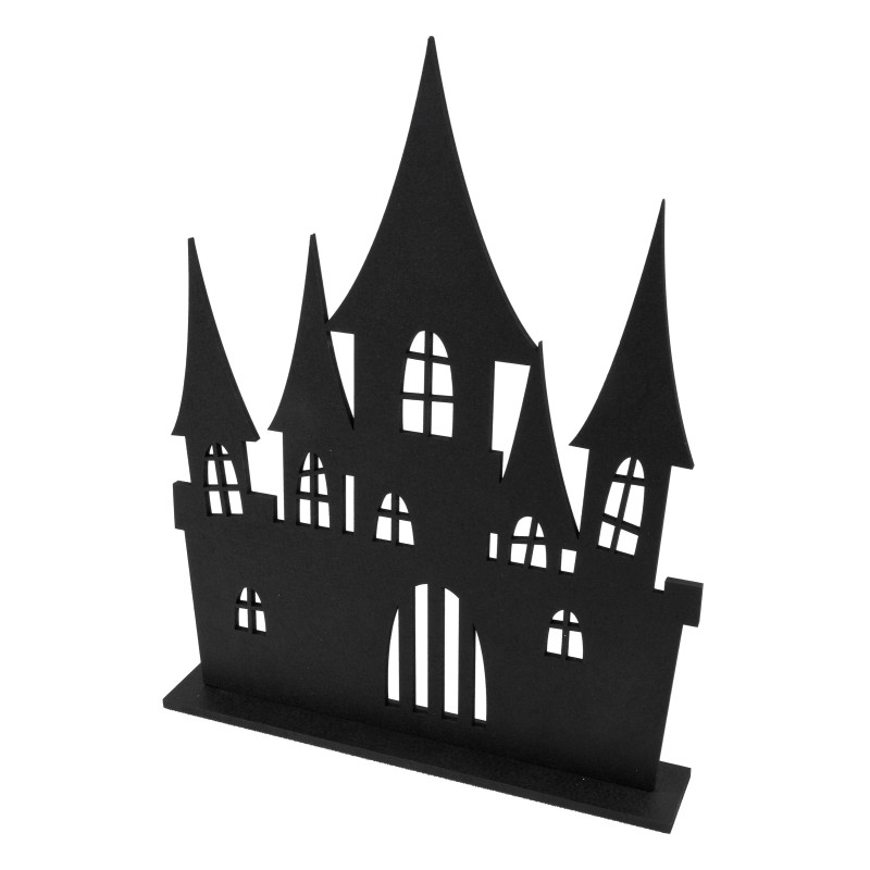 D√©coration ch√¢teau hant√© en bois noir 18 x 23 cm  