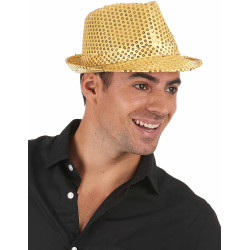 Chapeau borsalino √† sequins dor√© adulte  