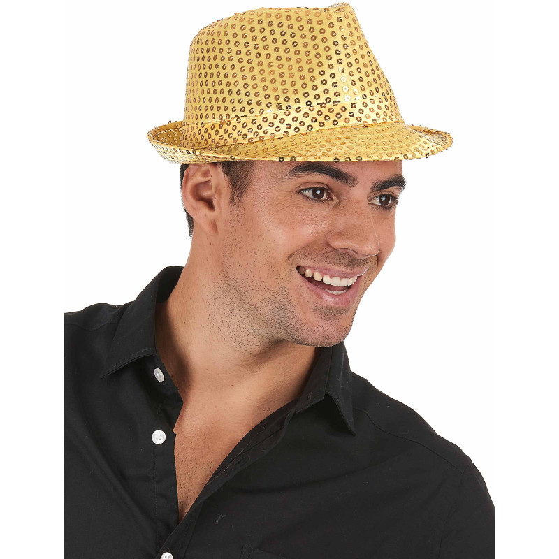 Chapeau borsalino √† sequins dor√© adulte  