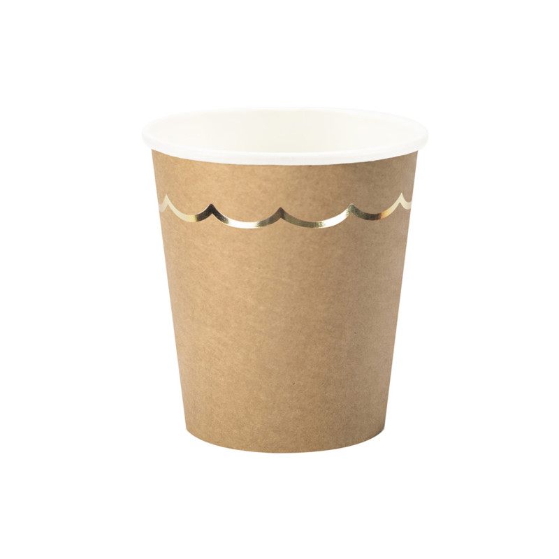 8 Gobelets en carton festonn√© kraft et or 200ml  