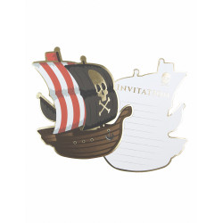 8 Cartes d'invitation bateau pirate 10 x 12 cm  