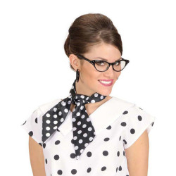 √âcharpe noire en satin √† pois blancs  
