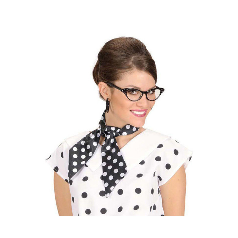 √âcharpe noire en satin √† pois blancs  