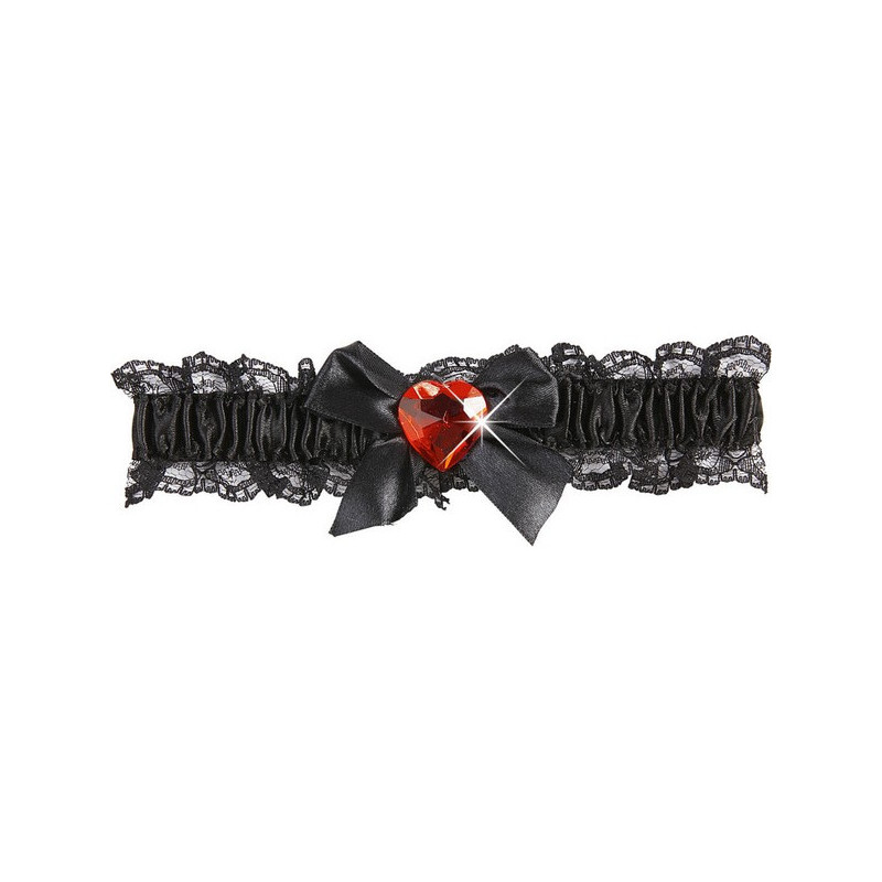 Jarreti√®re sexy dentelle noire c?ur rouge femme  