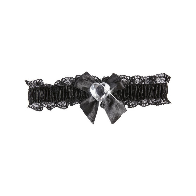 Jarreti√®re sexy dentelle noire coeur argent femme  