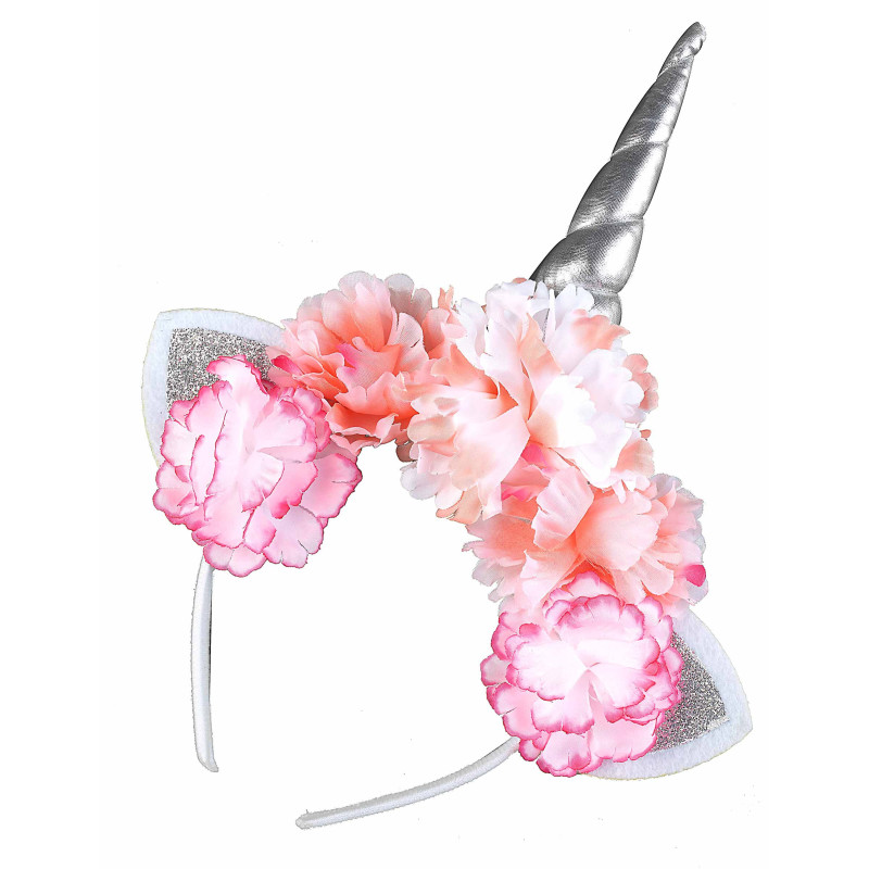 Serre-t√™te licorne avec pivoines roses adulte  