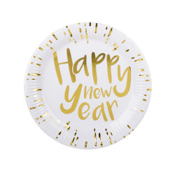 10 assiettes en carton happy new year blanches et dor√©es 23 cm pour le r√©veillon  
