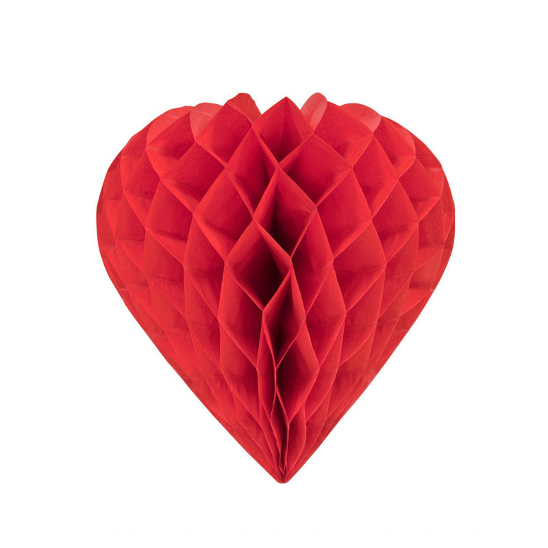 C?ur en papier alv√©ol√© rouge 30 cm suspension d√©co  