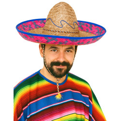 Sombrero Mexicain bordure rose et bleue adulte  
