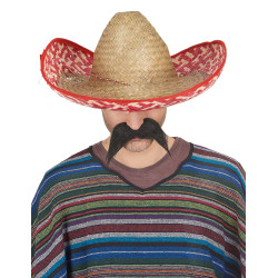 Sombrero Mexicain rouge et paille Adulte  