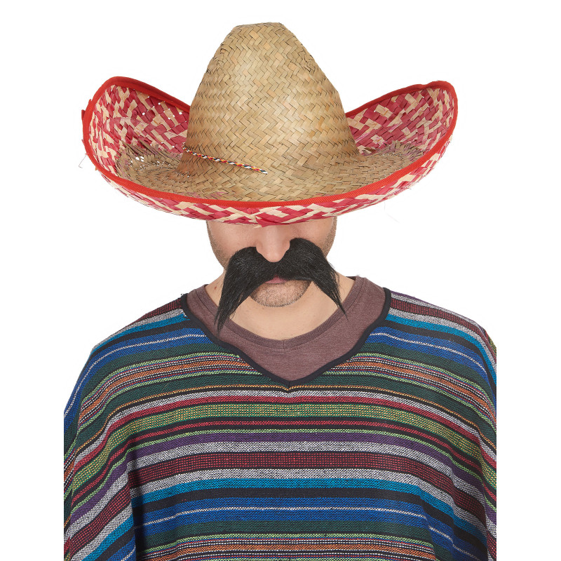 Sombrero Mexicain rouge et paille Adulte  