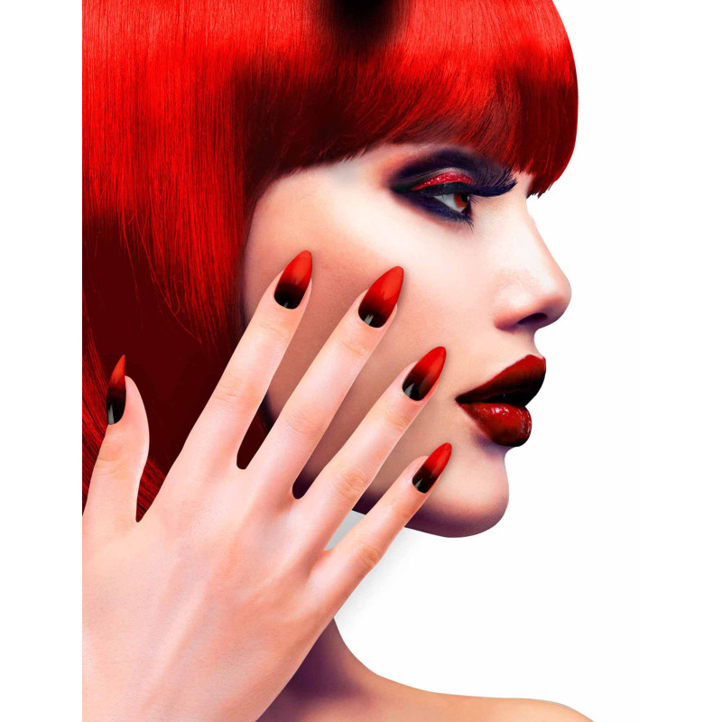 Faux ongles adh√©sifs noirs et rouges femme  