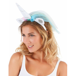Serre-t√™te licorne avec voile multicolore adulte  