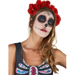 Serre-t√™te fleurs rouge Dia De Los Muertos adulte  
