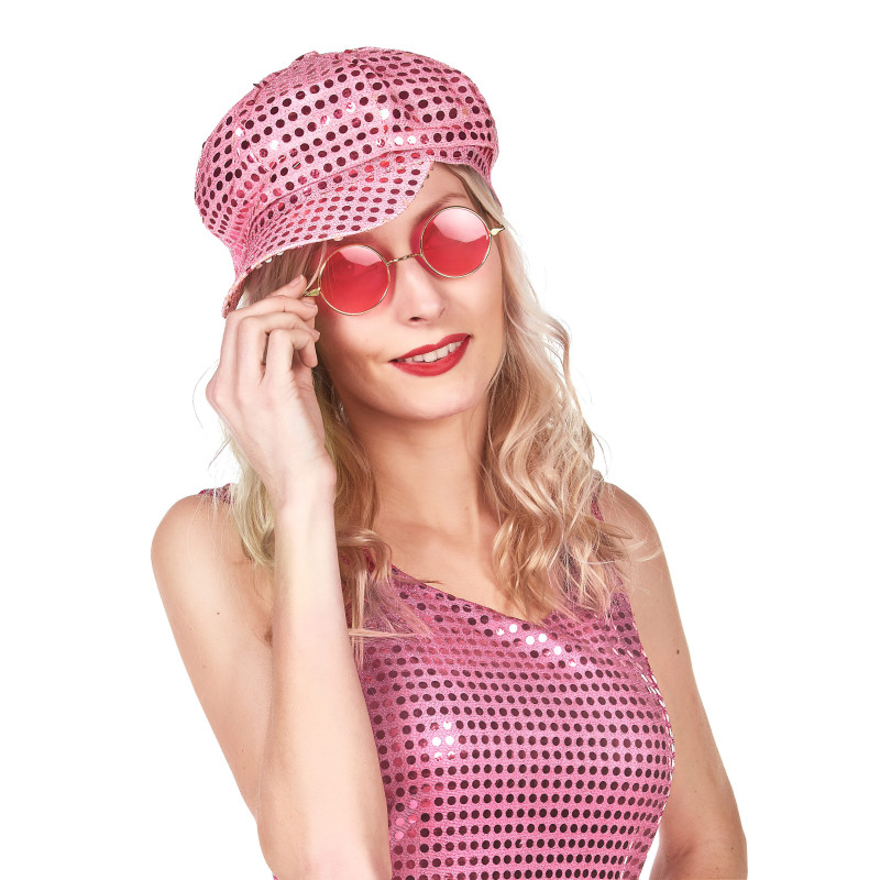 Casquette disco √† sequins rose adulte  