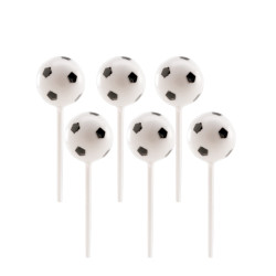6 Ballons de foot en plastique sur pic 2,3 cm  