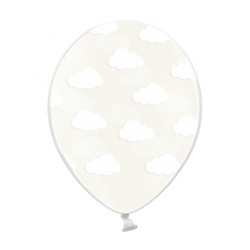 6 ballons en latex naturel transparents nuages blancs 30 cm  