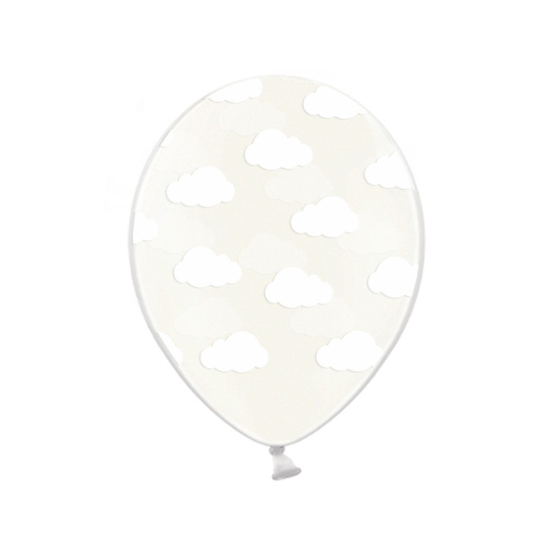 6 ballons en latex naturel transparents nuages blancs 30 cm  