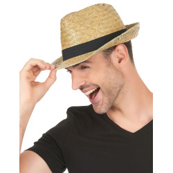 Chapeau borsalino en paille et bande noire adulte  