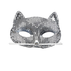 Loup chat √† sequins argent√© adulte  