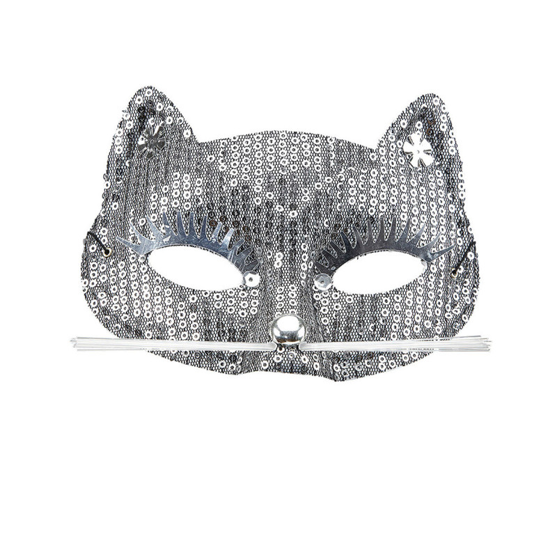 Loup chat √† sequins argent√© adulte  