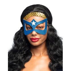 Masque super h√©ro√Øne bleue avec √©toile dor√©e adulte  