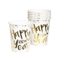 10 Gobelets en carton Happy New Year blancs et dor√©s 21 cl  