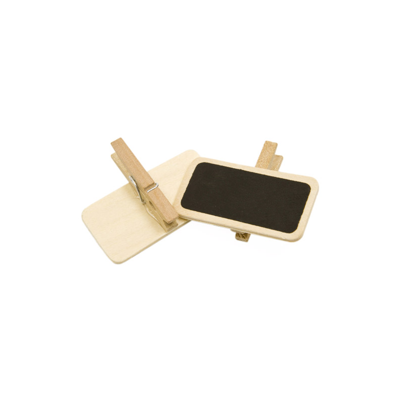 12 mini ardoises sur pince en bois naturel 4 x 2 cm marque-places  