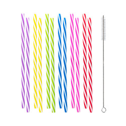 12 Pailles color√©es en plastique r√©utilisable 21 cm  