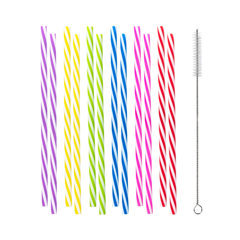 12 Pailles color√©es en plastique r√©utilisable 21 cm  
