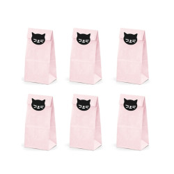 6 Sacs cadeaux en papier chaton roses 8 x 18 x 6 cm  