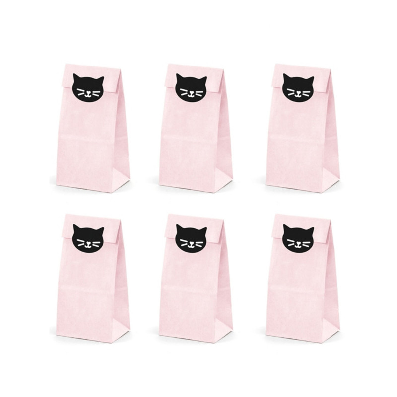 6 Sacs cadeaux en papier chaton roses 8 x 18 x 6 cm  