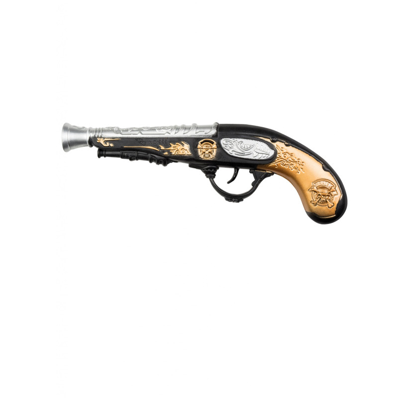 Pistolet pirate noir et or 28 cm  