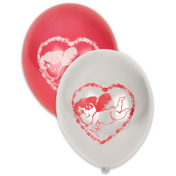 10 Ballons Saint Valentin blancs et rouges 30 cm  