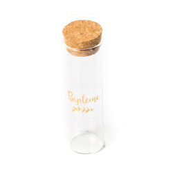 Tube √† essai en verre bapt√™me 3 x 10 cm avec laurier dor√©  