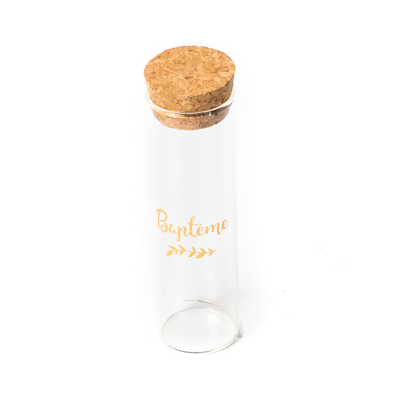 Tube √† essai en verre bapt√™me 3 x 10 cm avec laurier dor√©  