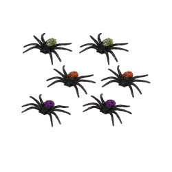 6 Araign√©es paillet√©es en plastique 7,5 x 5,5 x 1,3 cm  