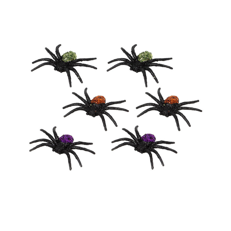6 Araign√©es paillet√©es en plastique 7,5 x 5,5 x 1,3 cm  