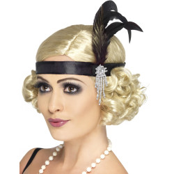 Bandeau charleston noir avec plume adulte  