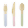 18 Couverts en bois avec manche en couleurs pastels 16 cm  