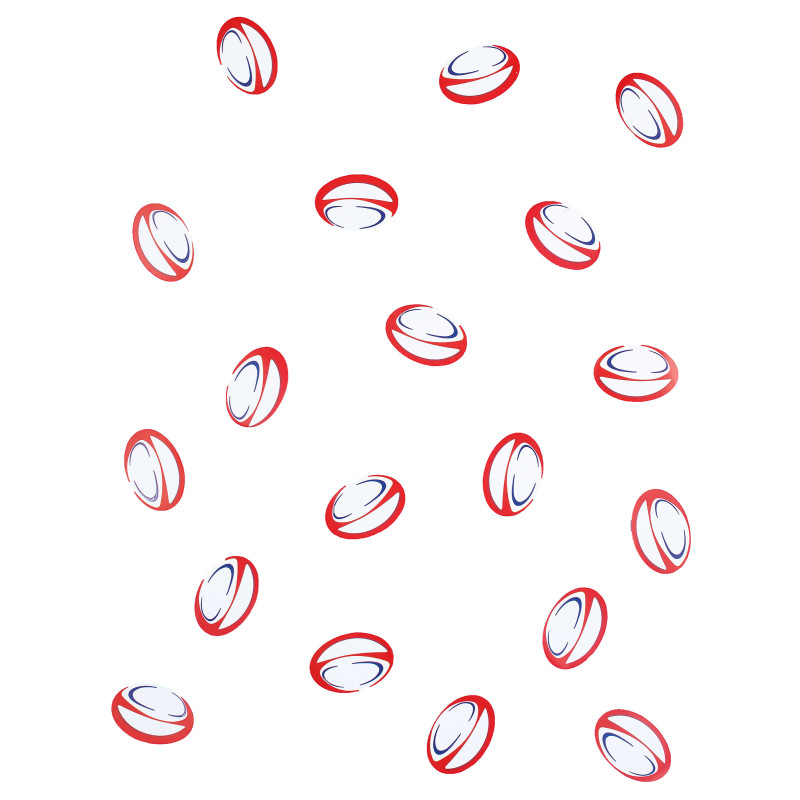 150 confettis de table ballons de rugby rouge et bleu en papier  