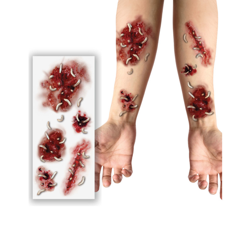 Planche de tatouages plaies avec vers  