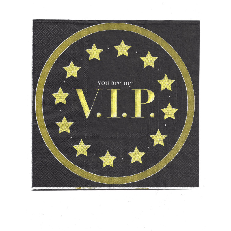 16 serviettes en papier noir et or 33 x 33 cm you are my vip  